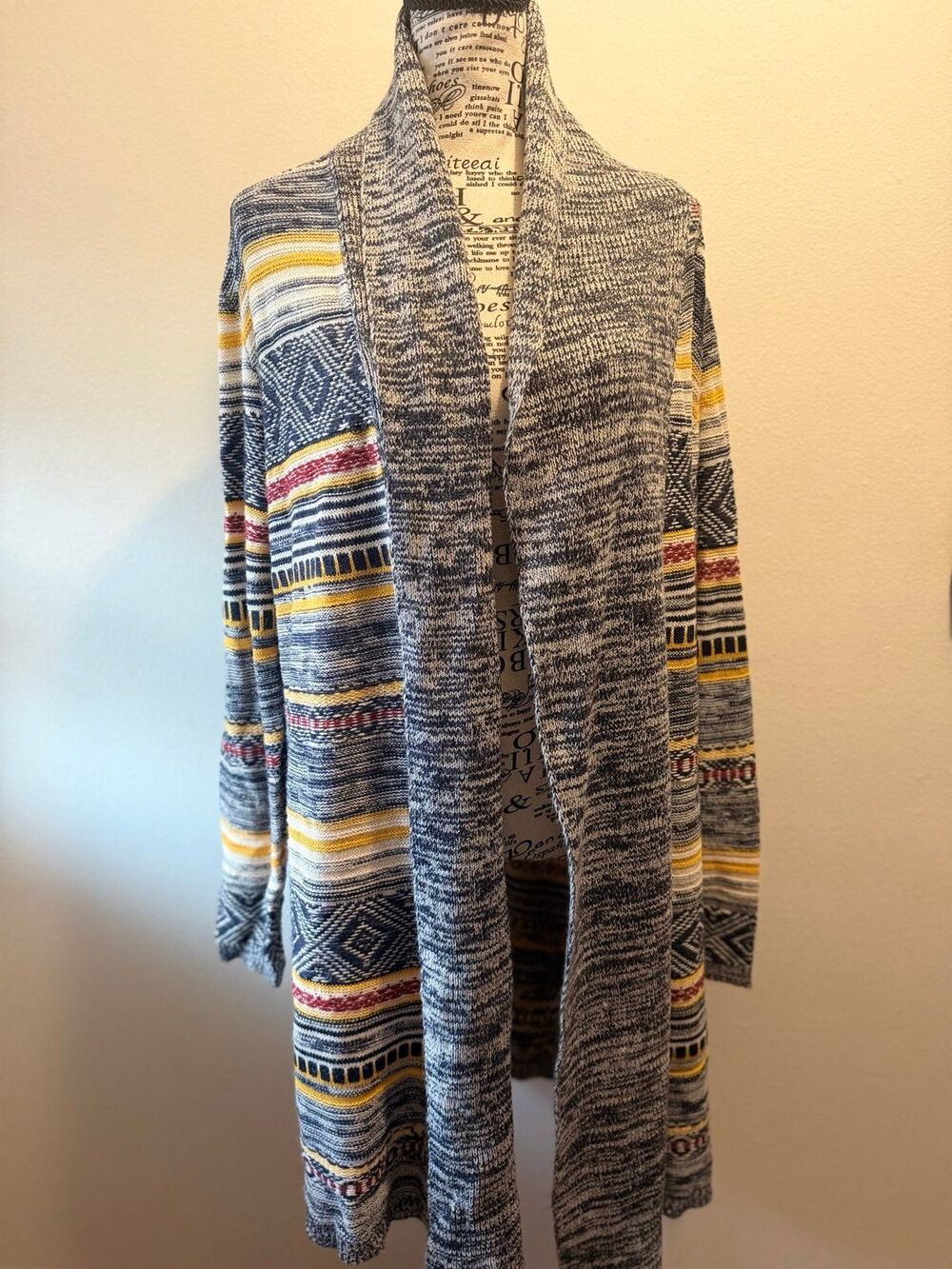 Natural Reflections Boho Patterned Open Cardigan L